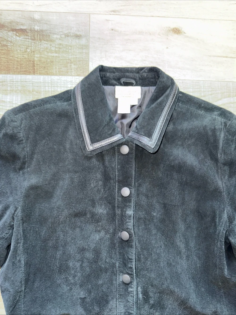 Coldwater Creek Black Suede Jacket with Leather Trim men’s medium